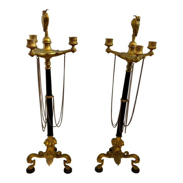Pair of 19th Century Empire Candelabras With Bird Finials For Sale