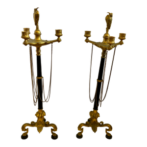 Pair of 19th Century Empire Candelabras With Bird Finials