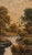 A richly textured oil on canvas autumn landscape, depicting a peaceful river flanked by trees in vibrant fall color. The...