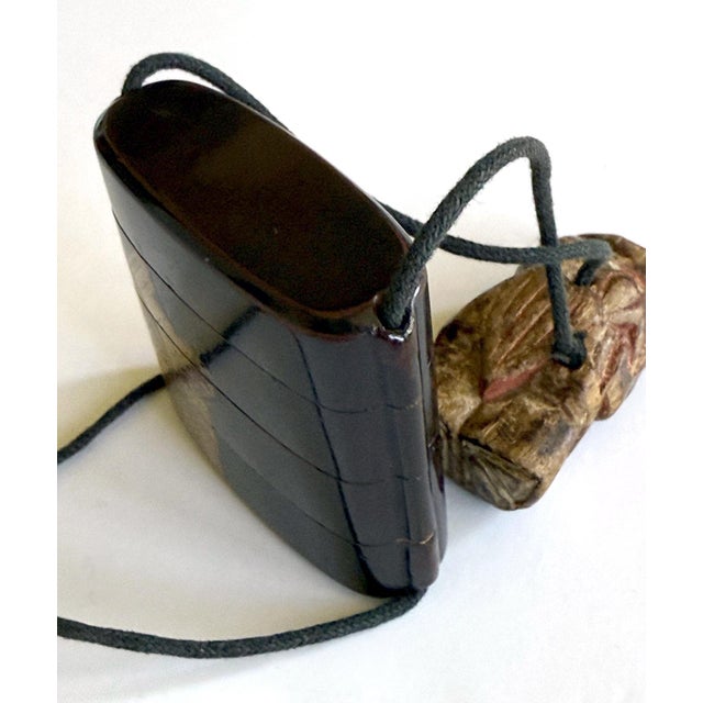 Japanese Lacquer Inro with Gold Maki-e and Carved Wood Netsuke Meiji Period For Sale In Atlanta - Image 6 of 11