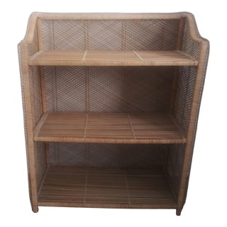 Vintage Boho Chic Rattan Bookcase For Sale