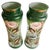 Beautiful set of antique Victorian Art Nouveau gilded gold hand-painted flowers green glass vases with a height of 33 cm...