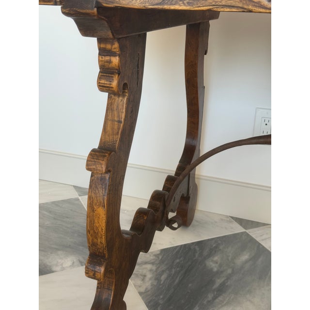 Rustic European Rustic Spanish Style Solid Wood Console/Sofa Table,hand Carved Legs & Wrought Iron For Sale - Image 3 of 4