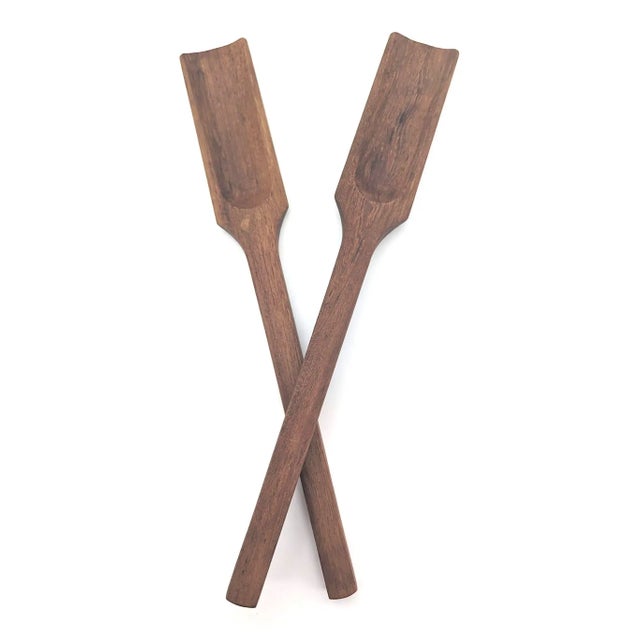 Chestnut 1960s Dansk Teak Wood "Oar" Salad Serving Utensils, a Pair For Sale - Image 8 of 11