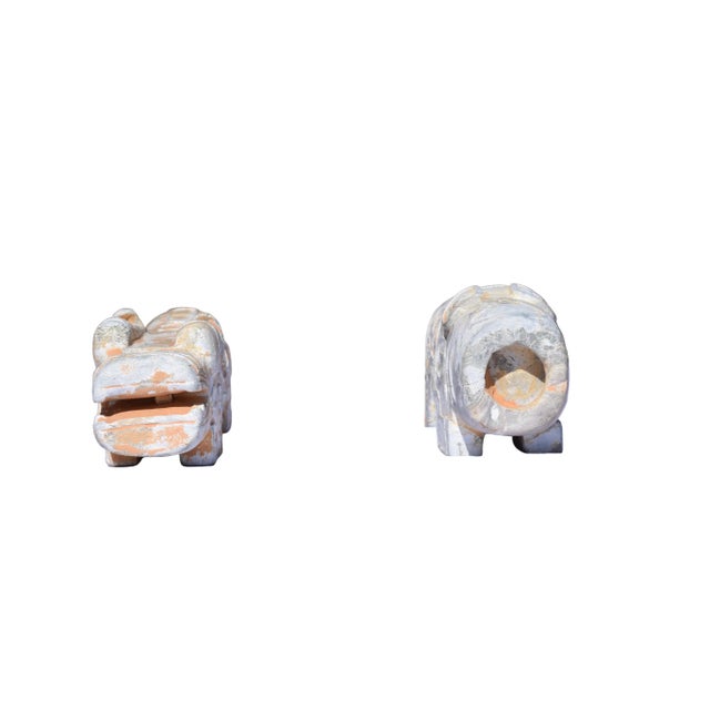 Mid 20th Century Pair of Archaic-Style Carved Stone Mythical Beast Figures For Sale - Image 5 of 8