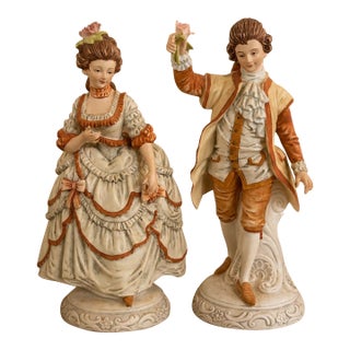 Vintage Andrea by Sadek Porcelain Courtship Couple Figurines in Blue and White, Pai For Sale