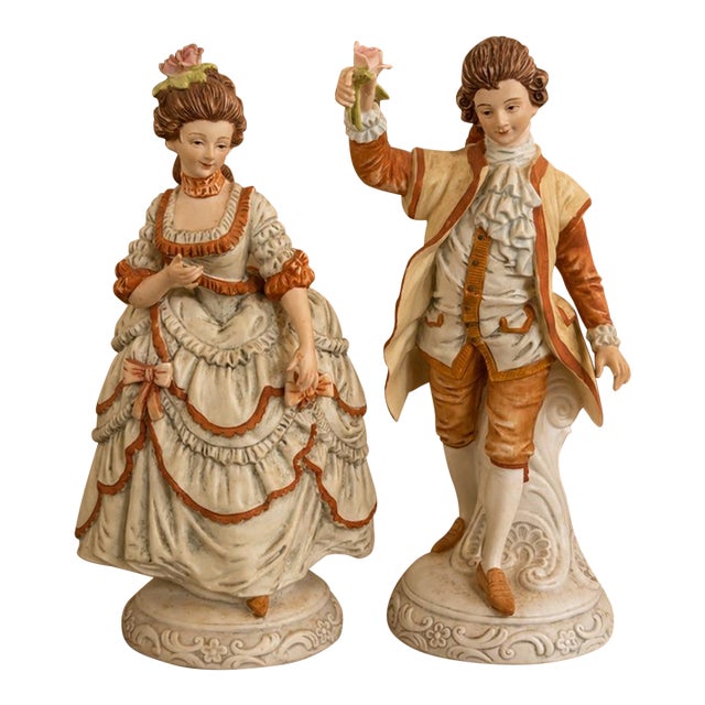 Vintage Andrea by Sadek Porcelain Courtship Couple Figurines in Blue and White, Pai For Sale