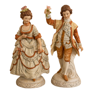 Vintage Andrea by Sadek Porcelain Courtship Couple Figurines in Blue and White, Pai