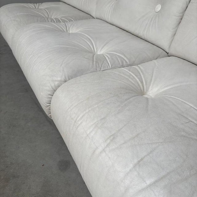 Space Age White Leather Three Seat Lounge Sofa, 1970s For Sale - Image 10 of 18