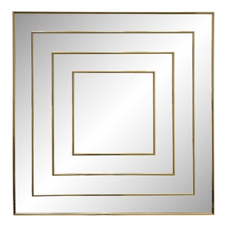 Op Art Square Brass Framed Mirror For Sale