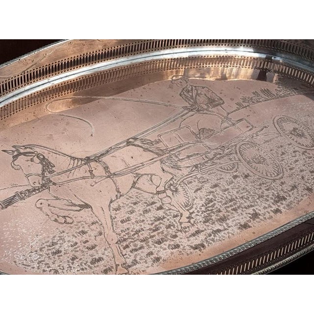 Large Silver Plate Gallery Drinks Tray with Equestrian Copper Engraving For Sale - Image 6 of 9