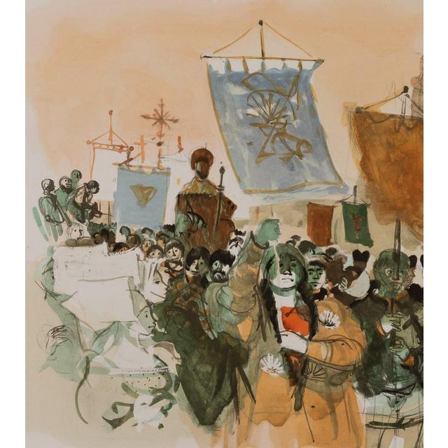 Modern Lucien Fontanarosa, Religious Procession in Spain, Lithograph For Sale - Image 3 of 5