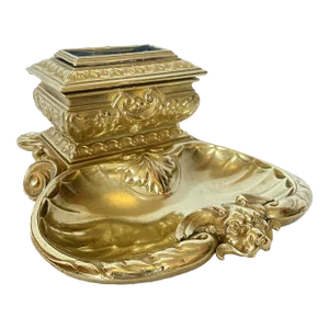 19th Century Victorian Neoclassical Brass Box or Bronze Box With Tray, Trinket Dish, Match Safe, Match Striker