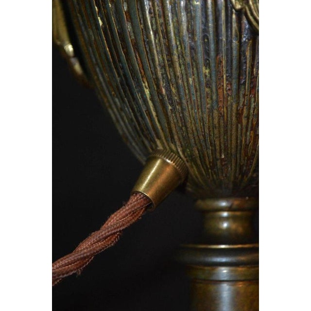 Gothic Revival Bronze Three-Handled Urn Table Lamp with Vianne Flame Shade For Sale - Image 18 of 18