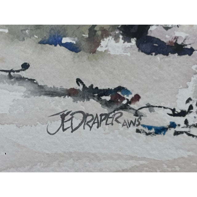 Sky Blue 1970s J. Everett Draper Original Coastal Watercolor of Seagulls Over Beach. For Sale - Image 8 of 8