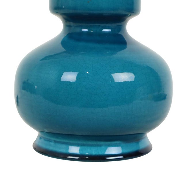 Italian Round Blue Ceramic Table Lamp, 1970s For Sale - Image 10 of 12