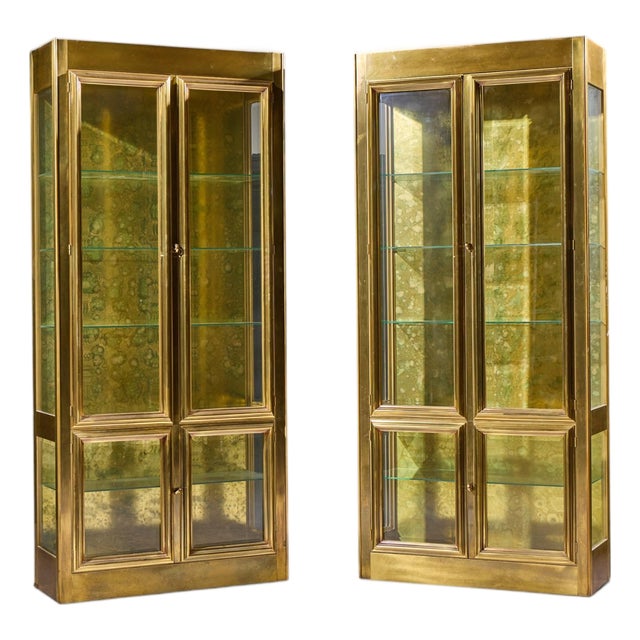 Mastercraft Mid Century Brass Vitrines Cabinet - Pair For Sale