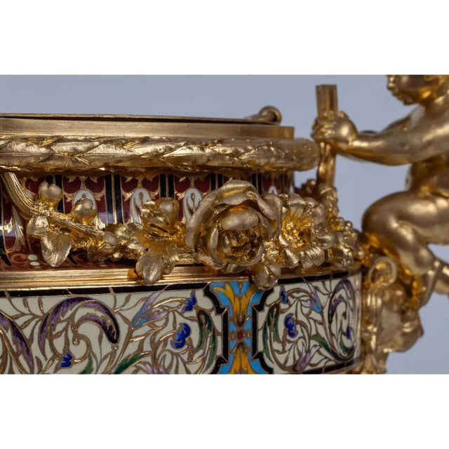 Antique French Ormolu, Champleve Enamel and Onyx Figural Centerpiece ...