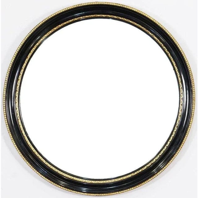 English Round Ebony Black and Gold Framed Convex Mirror (Diameter 18 1/2) For Sale - Image 11 of 12