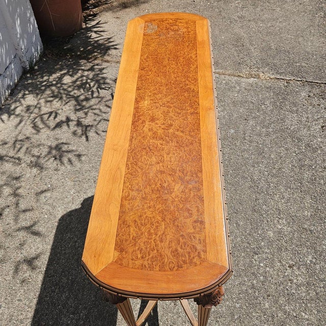19th Century Louis XVI Handcarved Walnut Console Table with Burlwood Inlay For Sale - Image 16 of 18