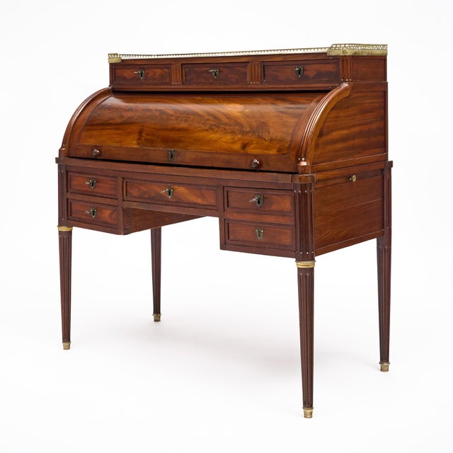 Late 19th Century Louis XVI Style Cylinder Desk, Cuban Flamed Mahogany, 1890s For Sale - Image 5 of 10