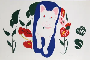 Andrew Hirsch, "Cat in Garden," Serigraph
