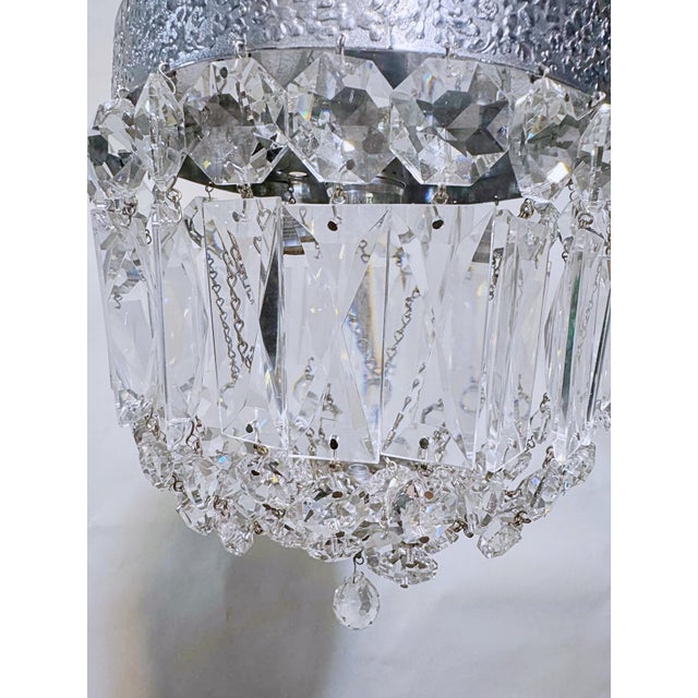 Chrome Vintage Basket Chandelier With Textured Chrome and Crystal Chain For Sale - Image 8 of 9