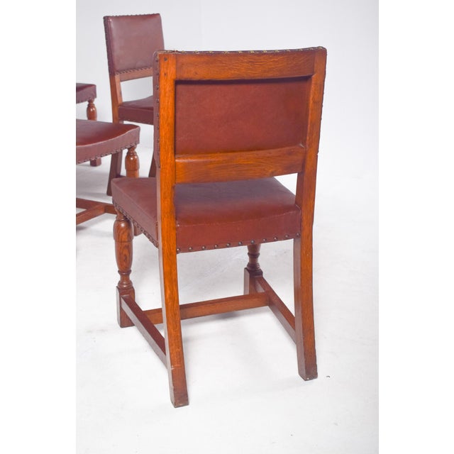 Chairs with Brown Leather Backs and Seats, 1890s, Set of 6 For Sale - Image 4 of 11