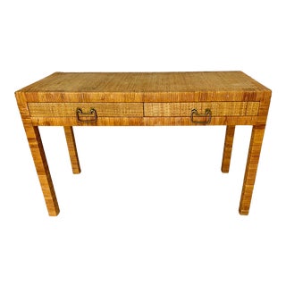 Vintage Wrapped Rattan Cane Desk Console For Sale