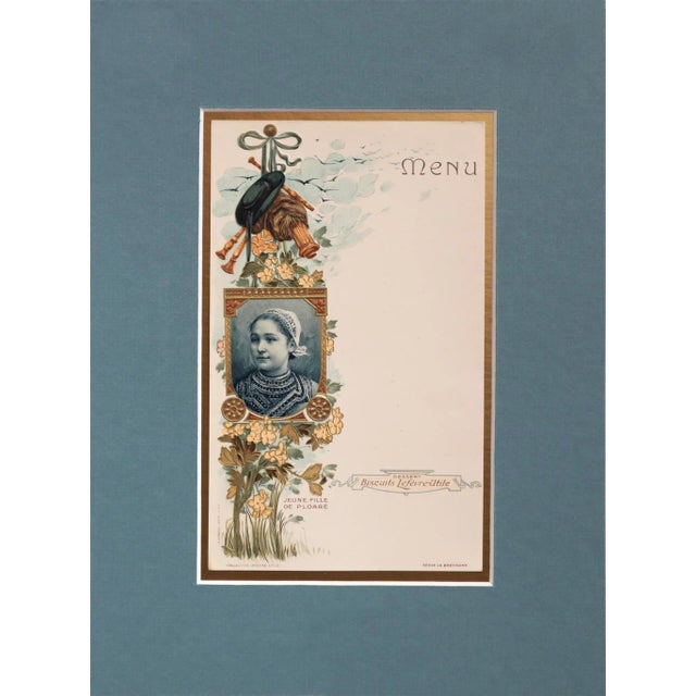 1900 - 1909 1900 Original French Advertising Menu (Fille Bretonne Ploare) Matted For Sale - Image 5 of 5