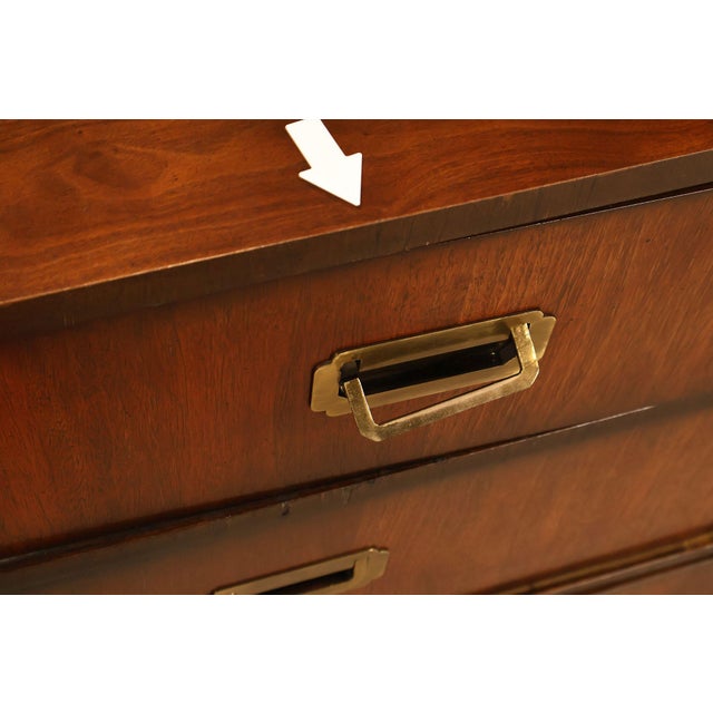 Lane Campaign Style Walnut Chest Of Drawers For Sale - Image 11 of 18