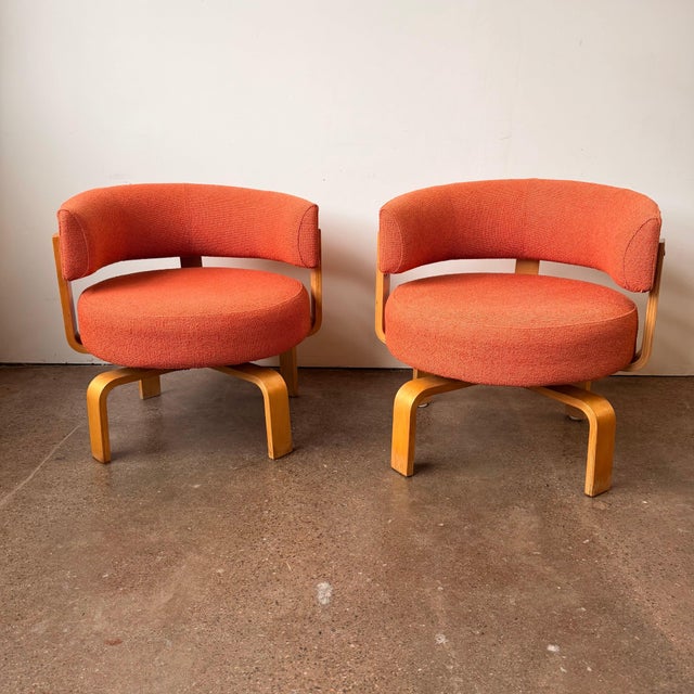 Set Fridene swivel armchairs , a modernist style and comfortable set of chairs, designed by Finnish designer Carina Bengs,...