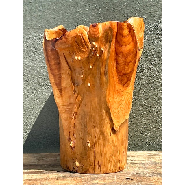 Vintage Monumental Carved Wood Vase For Sale - Image 9 of 12