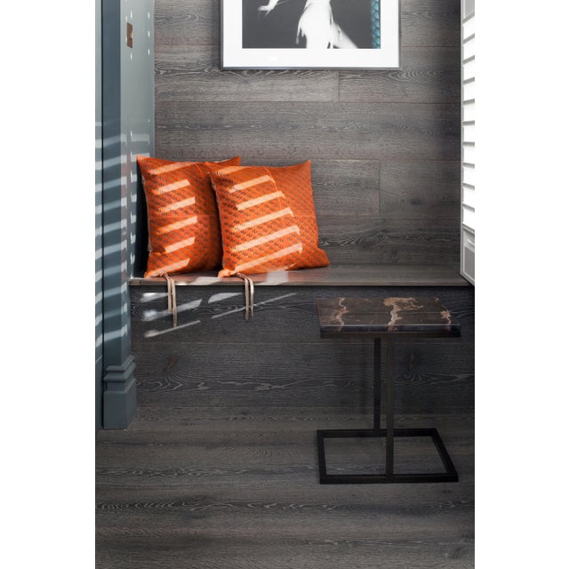 Contemporary Burnt Orange Patterned Cowhide Cushion with Leather Zip Tassels by Casa Botelho For Sale - Image 3 of 8