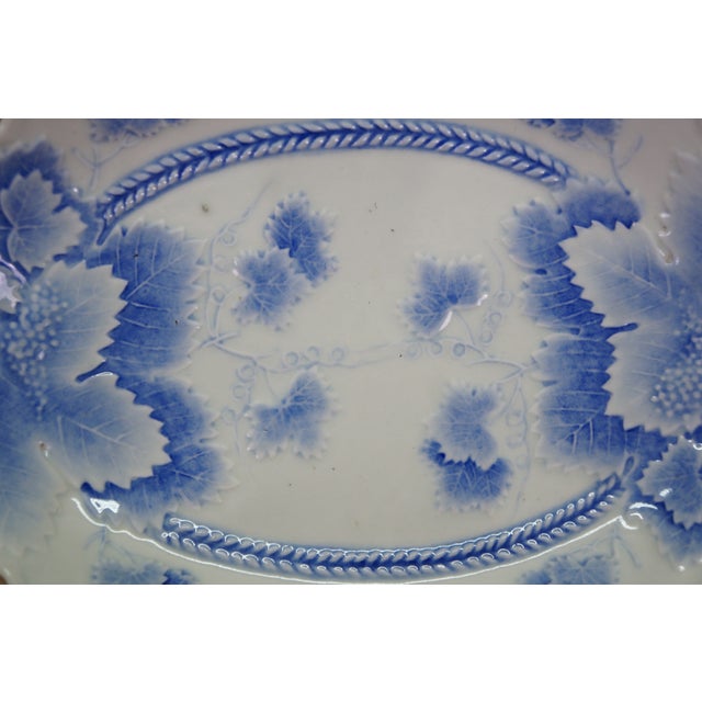 Antique Blue & White Scalloped Maple Leaf Serving Tray Platter Dish For Sale - Image 9 of 10