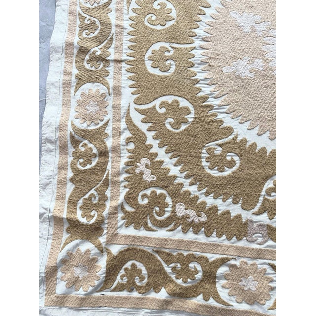 Suzani Wall Hanging Decor - Neutral Tan Uzbek Tablecloth For Sale - Image 4 of 9