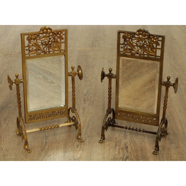 High Quality Aesthetic Movement Antique Pair of Brass Swivel Table Top Vanity Mirrors - Unsigned Maker