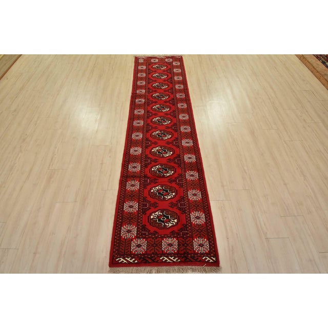 Tribal Turkmen Runner 2’6” X 9’7” Red Wool Vintage Tribal Hand-Knotted Oriental Rug For Sale - Image 3 of 12