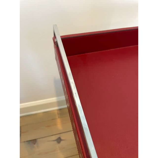 2000s Global Views Red Leather Embossed Tray With Metal Handles For Sale In New York - Image 6 of 11