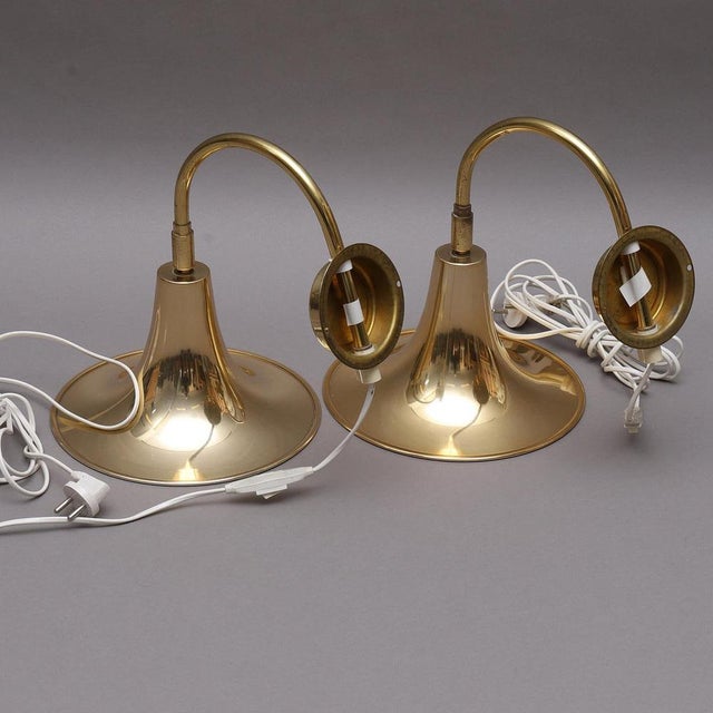 Vintage Trump Shape Lights in Brass by Börje Claes for Norlett Elit, 1960s, Set of 2 For Sale - Image 10 of 11