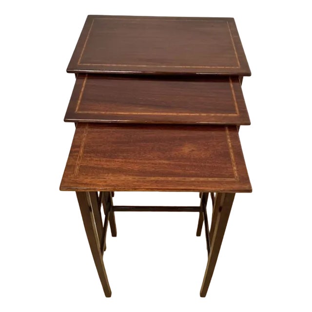 Edwardian Nest of Three Mahogany Inlaid Tables, 1900s, Set of 3 For Sale