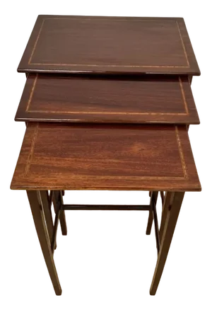 Edwardian Nest of Three Mahogany Inlaid Tables, 1900s, Set of 3