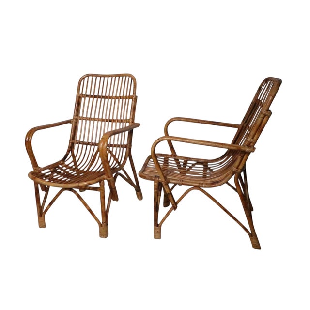 Mid 20th Century Pr. Coastal Style Mid 20th Century Bamboo Rattan Lounge Chairs For Sale - Image 5 of 12