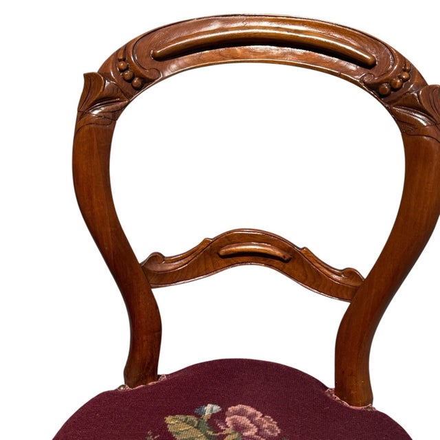 Pair Antique C1880 Victorian Walnut Side Chairs Needlepoint French Polished For Sale - Image 12 of 18