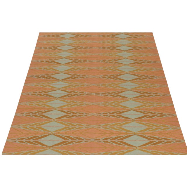 Mid-Century Modern Rug & Kilim’s Scandinavian Style kilim in Orange, Gold & Blue Geometric Pattern - 12x18 For Sale - Image 3 of 7
