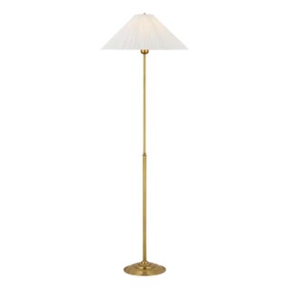 Amber Lewis by Visual Comfort Signature Soren 53" Floor Lamp in Hand-Rubbed Antique Brass with Silk Pleated Shade For Sale