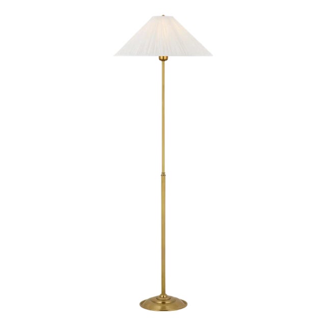 Amber Lewis by Visual Comfort Signature Soren 53" Floor Lamp in Hand-Rubbed Antique Brass with Silk Pleated Shade For Sale