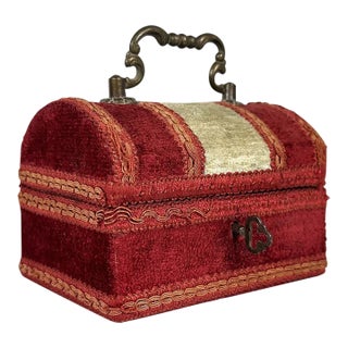 Antique Velvet Jewelry, Trinket or Sewing Box For Sale