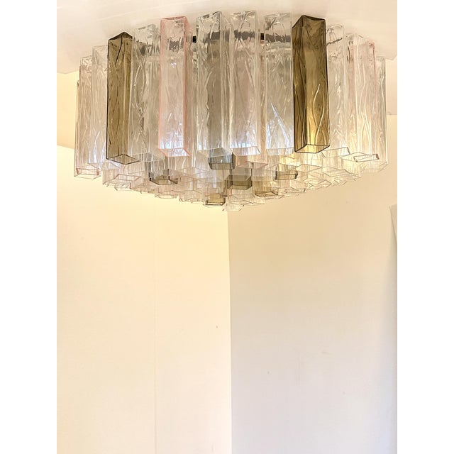 2020s Contemporary Clear, Pink and Fumè “Squares” Murano Glass Flush Mount For Sale - Image 5 of 5