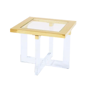 Pasargad Home Vicenza Lucite & St. Steel Side Table, White/Gold